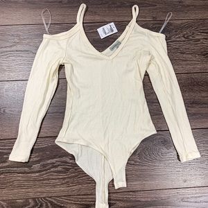 Cream Charlotte Russe Cutout Shoulder Bodysuit